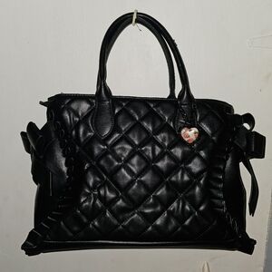 RARE! Betsey Johnson Black Quilted Handbag with Heart Charm